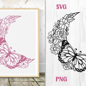 Butterfly Floral Moon SVG, Crescent Moon SVG, Butterfly SVG, Moon with Flowers svg, Floral Moon png, Floral Moon Monogram svg, Witchy Floral