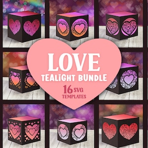Tealight Love Bundle, Valentines Tealight SVG Templates, Valentines Heart svg, Valentine Home Decor Template, Love Lantern SVG Template