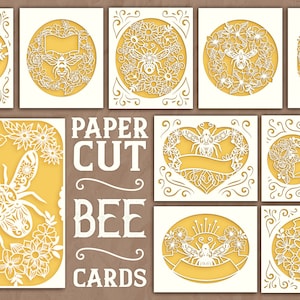 Papierschnitt Bienenkarten, Bienenkarte SVG, Papierschnitt Sommerkarte, Papierschnitt Bienen SVG Bundle, Blumen SVG Karte, komplizierte Bienen Design, SVG Kartenvorlage
