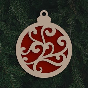 Lasergesneden SVG-kerstbal, gelaagde kerstornament met kerstversiering, uitgesneden ornamenten SVG, kerstboomversiering