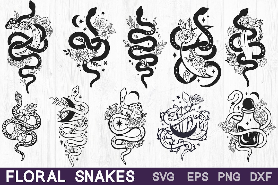 Floral Snakes SVG Bundle: Witchy Celestial Designs (cricut, Laser Cut ...