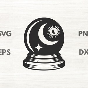 Crystal Ball SVG, Sun and Moon PNG, Mystical Celestial Moon SVG, Crescent Boho Clipart, Witchy Cricut File