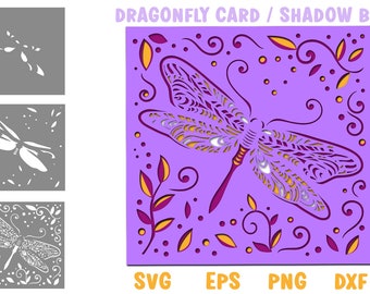 Dragonfly Layered Papercut Card SVG: 3D Shadow Box (Digital Download)