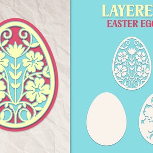 Oeuf de Pâques floral SVG, Oeuf de Pâques 3D en couches SVG, Laser Cut Easter Egg SVG, Papercut Easter Egg Template, Easter Egg Paper Cutting svg