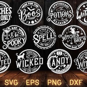 Halloween ronde SVG-bundel, bezem parkeren SVG, Halloween rond bord, Halloween-shirt png-bundel, heks-svg, vintage Halloween, snoep-svg