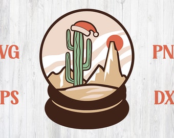 Western Snow Globe SVG, Cactus SVG, Western Christmas SVG, Howdy Christmas, Cowboy Christmas, Santa Hat svg, Western Scene