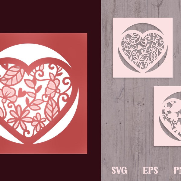 Floral Heart Shadow Box, Valentines Laser Cut SVG, Valentine Shadow Box, Papercut Heart SVG, Layered Heart SVG, 3D Love Shadow Box Floral Heart Shadow Box, Valentines Laser Cut SVG, Valentine Shadow Box, Papercut Heart SVG, Layered Heart SVG, 3D Love Shadow Box