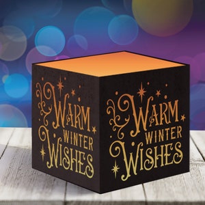 Linterna de Navidad, Deseos cálidos de invierno, Portavelas de Navidad, Plantilla de linterna de corte de papel, SVG de Navidad vintage, Linterna de Navidad dxf