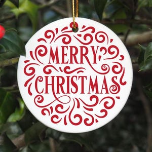 Merry Christmas Round SVG, Christmas SVG Tree Ornament, Christmas SVG Decoration for Tree