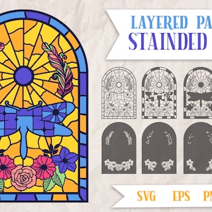 Dragonfly Stained Glass SVG, Layered Papercut Dragonfly, Layered Floral SVG, Papercut Stained Glass SVG, Celestial Papercut, Mystical svg