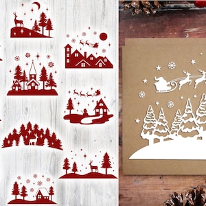 Christmas Scene Bundle, Christmas Scene with Trees, Santa with Sleigh, Winter SVG Scene, Winter Scene with Reindeers, Christmas Scenes SVG