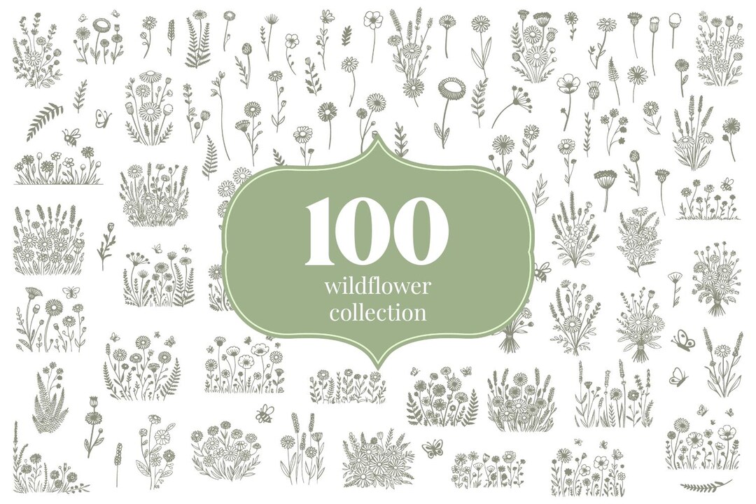 Wildflower Bundle: 100 Spring Wild Flowers and Herbs, Bouquet SVG PNG ...