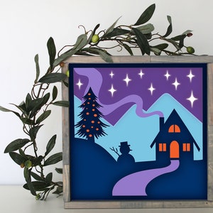 Winter Scene Shadow Box SVG | Layered Christmas Light Box | Christmas Shadow Box SVG | Paper Cut Christmas template | 3D Christmas SVG