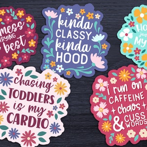 5 sarcastic quotes stickers with flowers