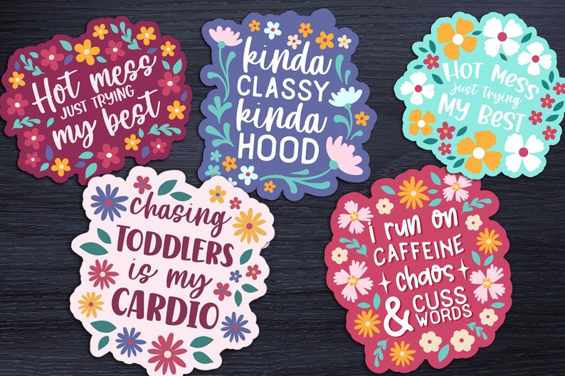 5 sarcastic quotes stickers with flowers