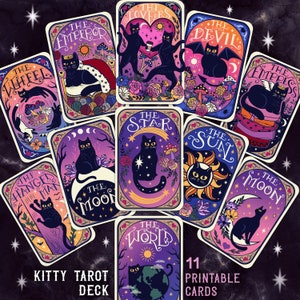 Cat Tarot Bundle, Tarot Deck PNG, Tarot Cards SVG, Funny Tarot Cards, Black Cat, The Lovers Tarot Card, Cute Cat Svg, The Sun, The Stars