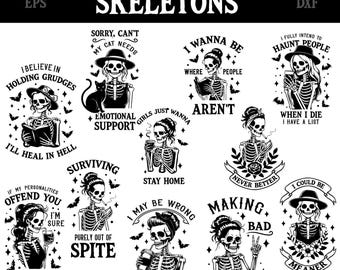 Sarcastic Skeleton SVG Bundle: Snarky Adult Humor Quotes (Digital Download), Sassy Introvert Sayings