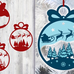 Reindeer Scene Tree Ornament, SVG Tree Decoration, Reindeer SVG, Christmas Decoration, Laser Cut Christmas, Laser Cut Scene