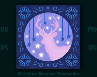 Christmas Reindeer Shadow Box & BONUS | Christmas 3D Scene | 3D Layered Shadow Box | Christmas Lightbox SVG | 3D Reindeer Layered Shadow Box