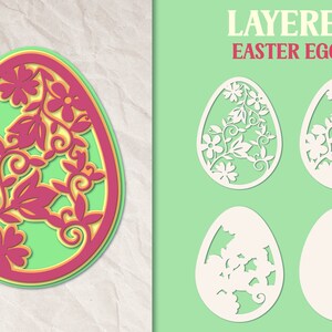 Floral Osterei SVG, geschichtete 3D Osterei SVG, Laser geschnitten Ostern SVG, Papercut Osterei Vorlage, Osterei Scherenschnitt svg