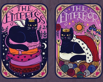 Der Kaiser Tarot Karte, Kaiserin Tarot Karte, Tarot Karten PNG, lustige Tarot Karten, schwarze Katze, süße Katze PNG, Floral SVG, druckbare Tarot Karten