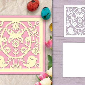 Pâques Papercut Card SVG, Layered 3D Card with Bird and Butterfly, Laser Cut Easter SVG, Papercut Easter Card SVG, Papercut svg Template