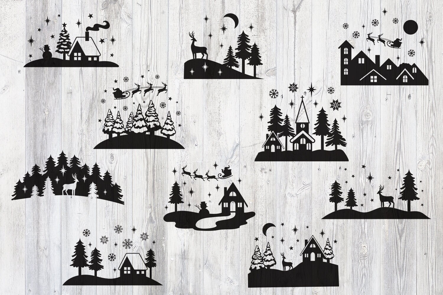 Christmas Scene Bundle Christmas Scene With Trees Santa With - Etsy