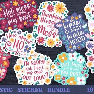 Sarcastische stickerbundel, sarcastische bloemenstickers, grappige citatenstickers, sarcastische sticker PNG, bloemencitaatsticker PNG, hoe zit het met nee