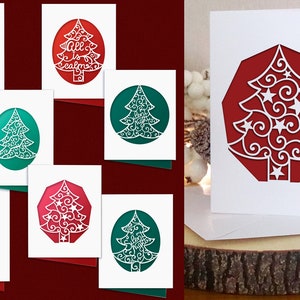 Cartões de Natal com corte de papel, Modelo de Natal com corte de papel, Corte de papel Deixe nevar, Corte de papel Noite Silenciosa, Árvore de Natal de Natal, Cartões comemorativos