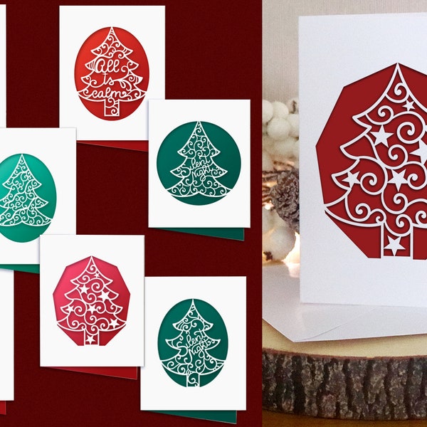 Christmas Papercut Cards, Papercut Christmas Template, Let it snow papercut, Silent Night papercut, Christmas Tree Christmas, Greeting Cards
