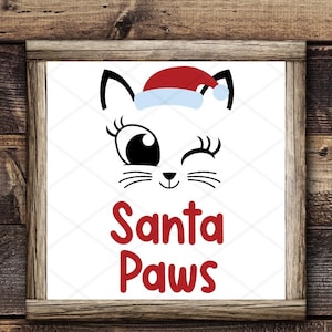 Santa Paws Weihnachtskatze SVG, Katze mit Weihnachtsmütze, süßes Katzengesicht SVG, Weihnachten png für Shirt Hoodie, Katzentatze