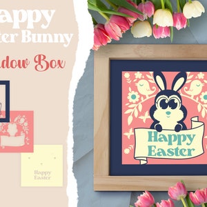 Lapin de Pâques Shadow Box, Joyeuses Pâques Shadow Box, lapin de Pâques en papier découpé, papier découpé printemps SVG, SVG de lapin en couches, lapin mignon en papier découpé