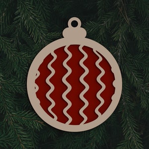 Lasergesneden SVG-kerstbal, gelaagde kerstornament met kronkels, uitgesneden ornamenten SVG, kerstboomversiering