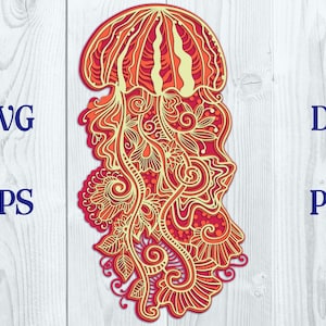 3D Jellyfish SVG, Layered Mandala Jellyfish SVG, Papercutut Jellyfish svg, Jellyfish 3D Mandala SVG, Nautical layered svg, Summer Papercut