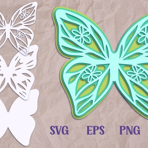 レイヤード バタフライ SVG、3D バタフライ SVG、フローラル バタフライ SVG、ペーパーカット バタフライ SVG、レイヤード ペーパーカット バタフライ、ペーパーカット フラワー SVG