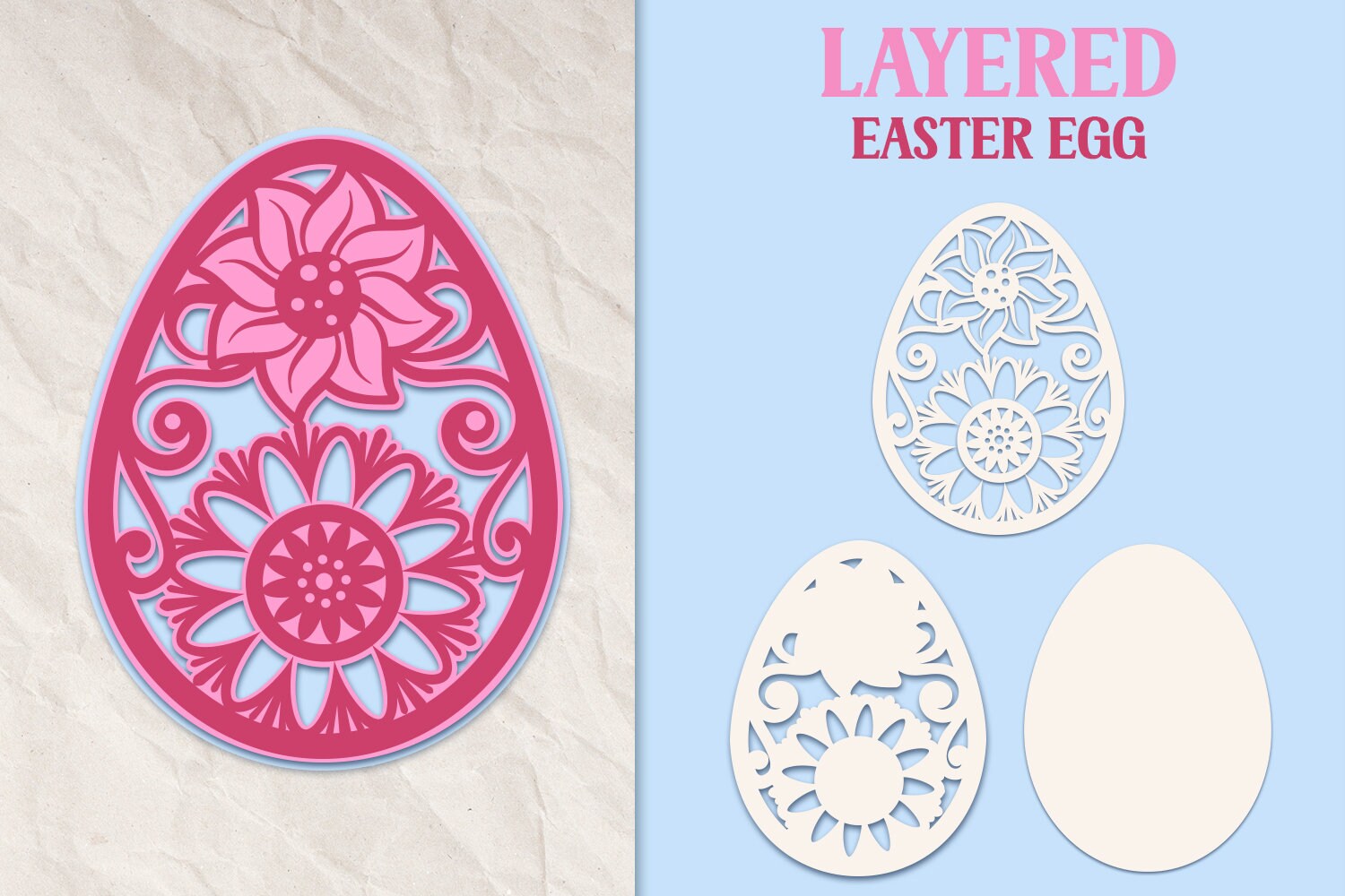 Floral Easter Egg SVG, Layered 3D Easter Egg SVG, Laser Cut Easter SVG ...