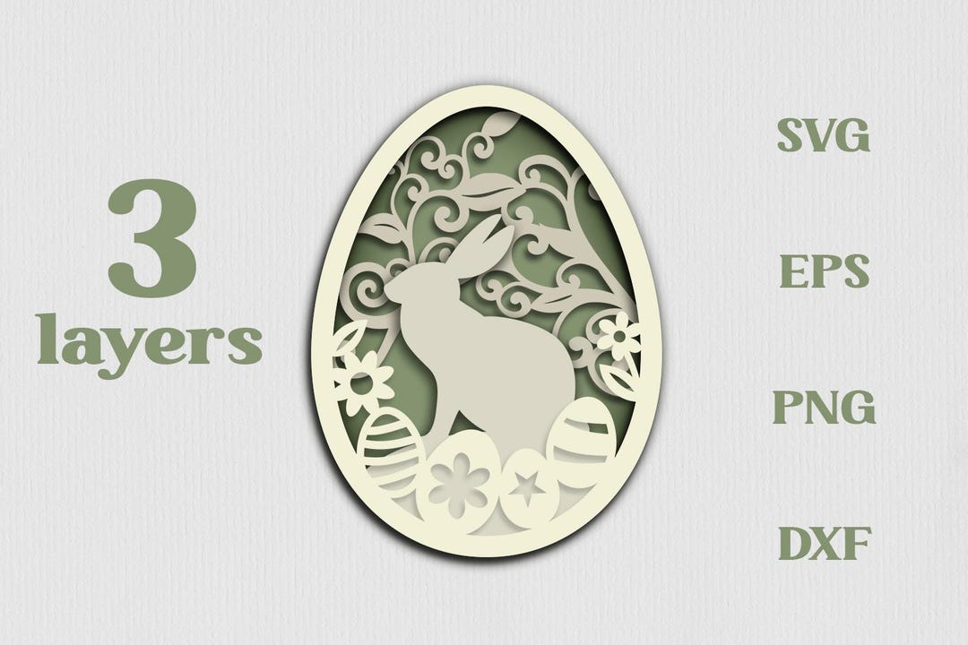 Bunny Layered Easter Egg SVG PNG, Floral Bunny Ornament, Laser Cut ...