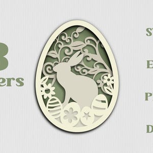 Oeuf de Pâques en couches en couches PNG SVG, ornement floral de lapin, oeuf de Pâques découpé au Laser, Cricut Shadow Box, décoration de carte de Pâques en couches 3D lapin