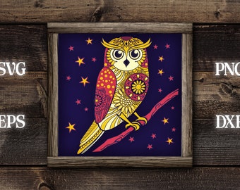 Owl Shadow Box SVG file, Multi Layer Owl, Owl Light Box SVG, Mandala Papercut Owl, Mandala svg file, Paper cut shadow box template, Owl svg