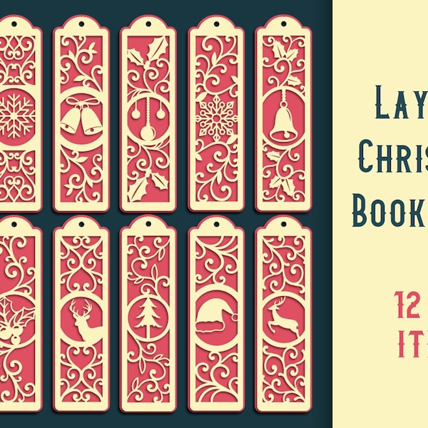 Layered Christmas Bookmarks, Christmas Bookmarks SVG Bundle, Reindeer Papercut, 3D Snowflake Papercut, Layered Santa Hat , 3D Christmas