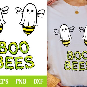 Boo Bees Halloween SVG, Ghost Bee SVG, Funny Halloween SVG, Colorful T-shirt Design, Halloween Typography svg, Slime Text, Boo Bees T-shirt