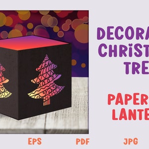 Decorative Christmas Tree Lantern, Christmas Tree SVG, Papercut Christmas Lantern SVG, Papercut Tree, Papercut Lantern Template