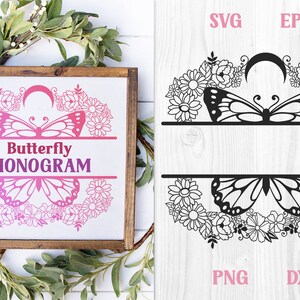 Butterfly Monogram SVG, Celestial Split Monogram SVG, Butterfly Moon Monogram svg, Floral SVG Monogram, Detailed Mailbox Decal svg