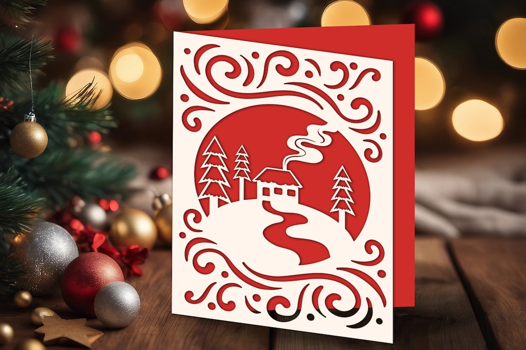 Christmas Card SVG, Cozy Cottage SVG, Christmas Tree Svg, Christmas