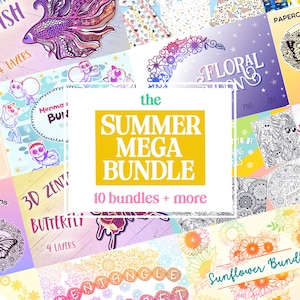 Summer Mega Bundle - 10 bundles et plus, Layered SVG Bundle, Summer Coloring page, Sunflower Bundle, Summer Alphabet SVG, Zentagle Fish