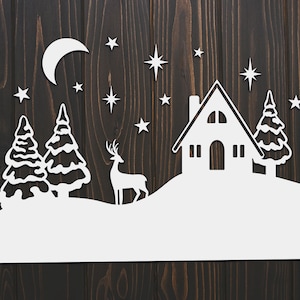 Weihnachts SVG-Szene, Weihnachtsszene mit Hütte, Winter SVG-Szene, Winterszene mit Rentieren, Weihnachtsszene mit Rentier