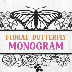 Butterfly Monogram SVG, Rose Split Monogram SVG, Butterfly Monogram svg, Floral SVG Monogram, Rose Decal svg, Papercut Rose Monogram
