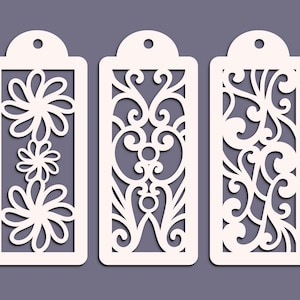 Flower Paper Cut Bookmark Templates, 3 Floral Laser Cut Bookmarks Ready to Cut, Bookmark Svg Eps Png Dxf