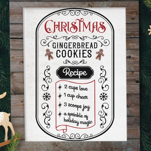 Christmas Recipe SVG, Christmas Gingerbread Recipe SVG, Christmas Farmhouse Sign, Christmas svg Typography, Vintage Farmhouse Sign SVG