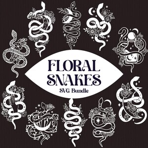 Pacote Floral Snakes SVG, Celestial Witchy SVG, Lua e Cristais, Poção Mágica, Cogumelos Místicos, Elementos Florais de Rosa para Cricut Laser Cut